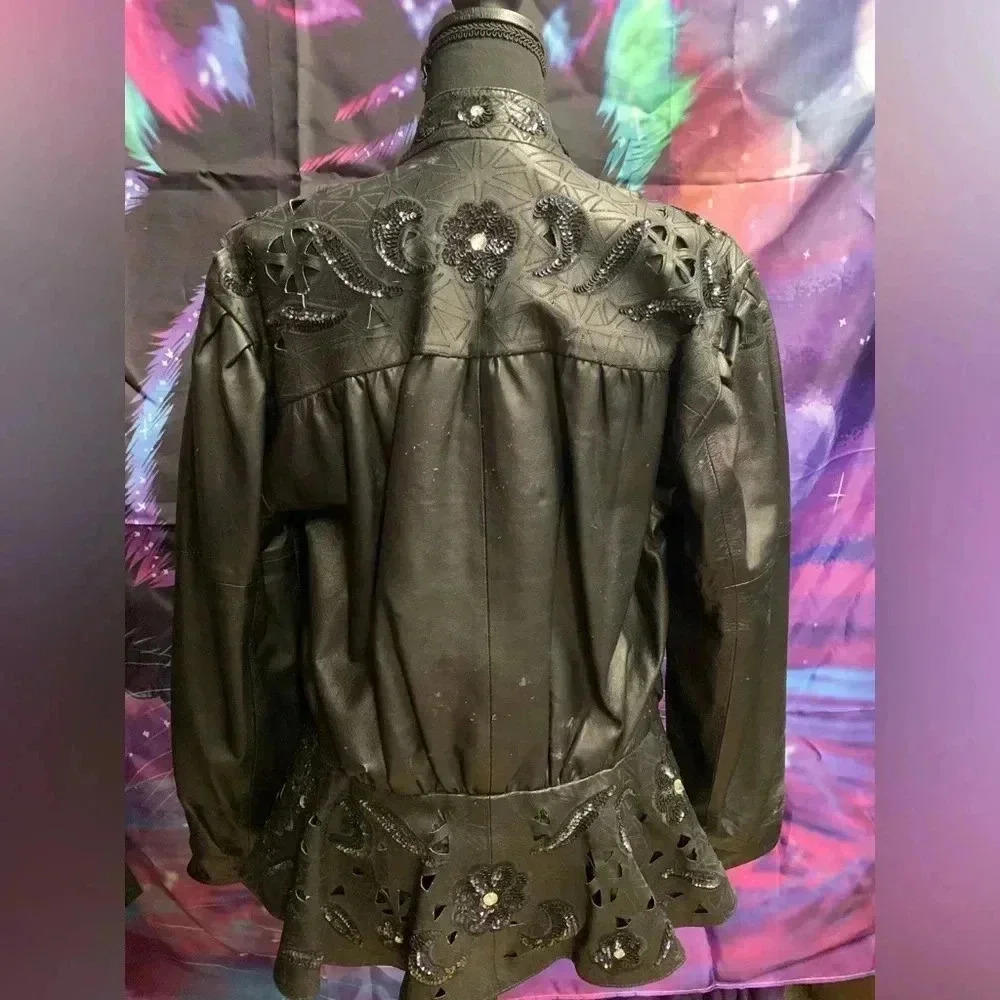 Vintage leather jacket with sequin detail