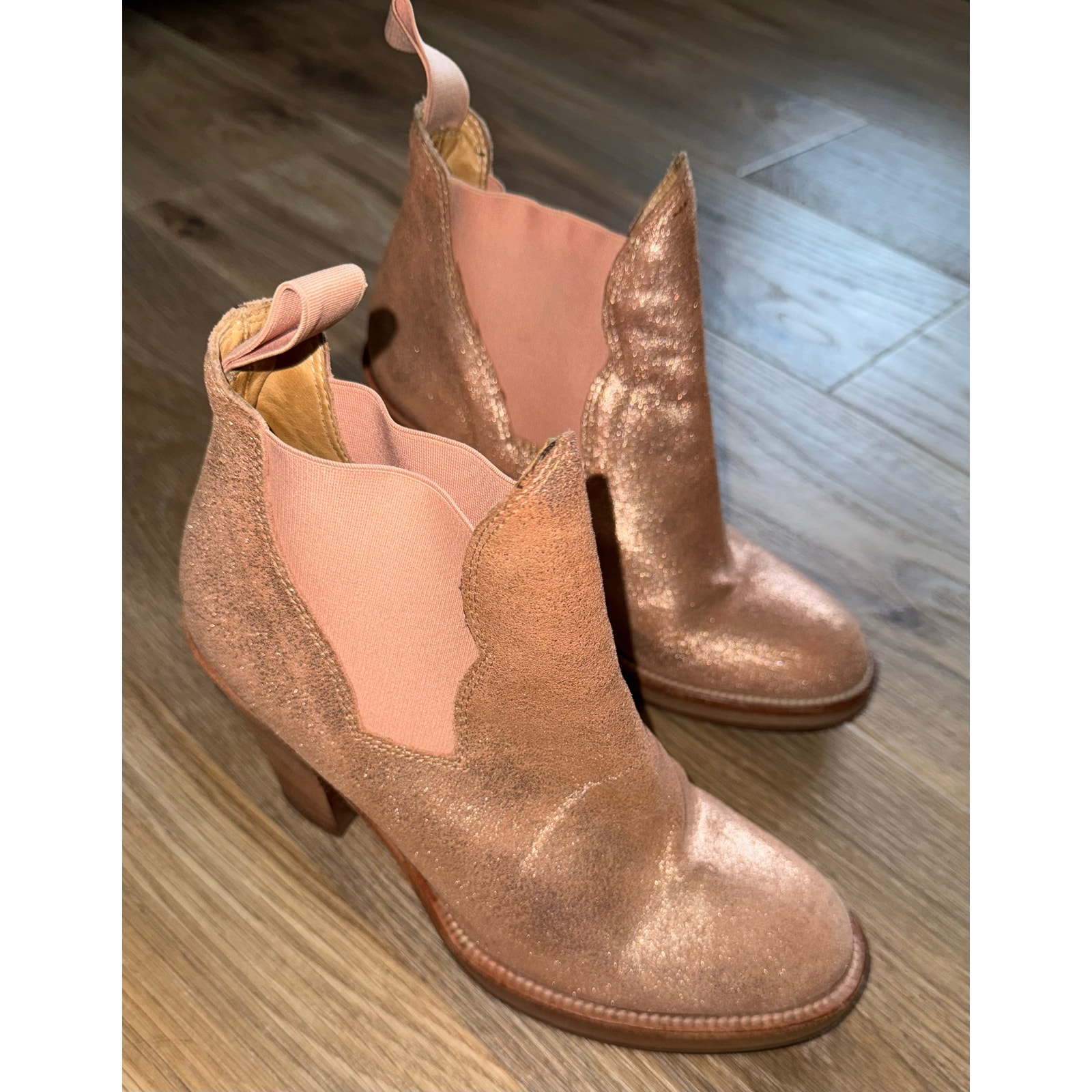 ACNE STUDIOS Rose Gold Metallic Leather Western Style Ankle Boots - size 40/9.5