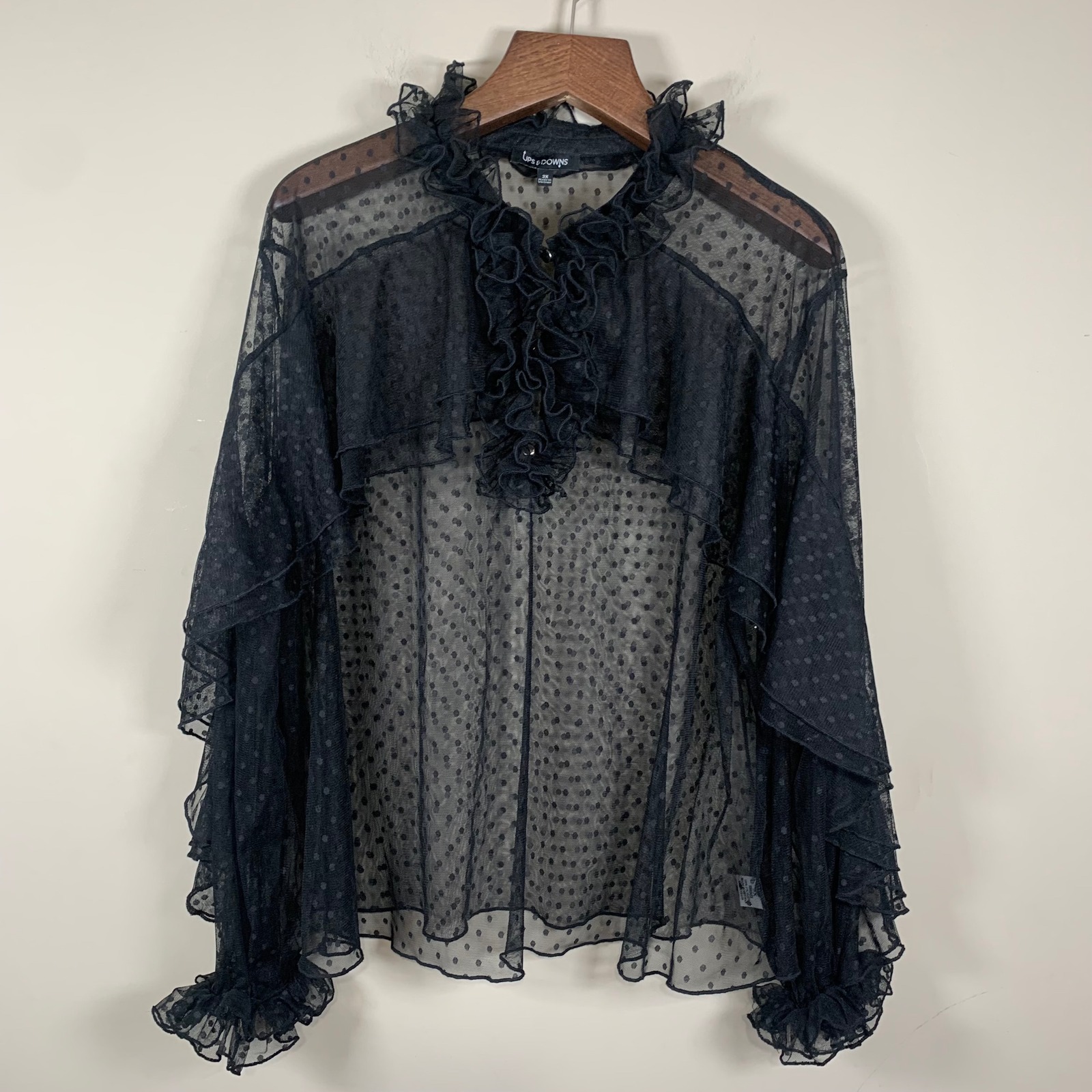 Ups and Downs Black Sheer Ruffled Blouse Dark Coquette Whimsigoth Witchy 3X