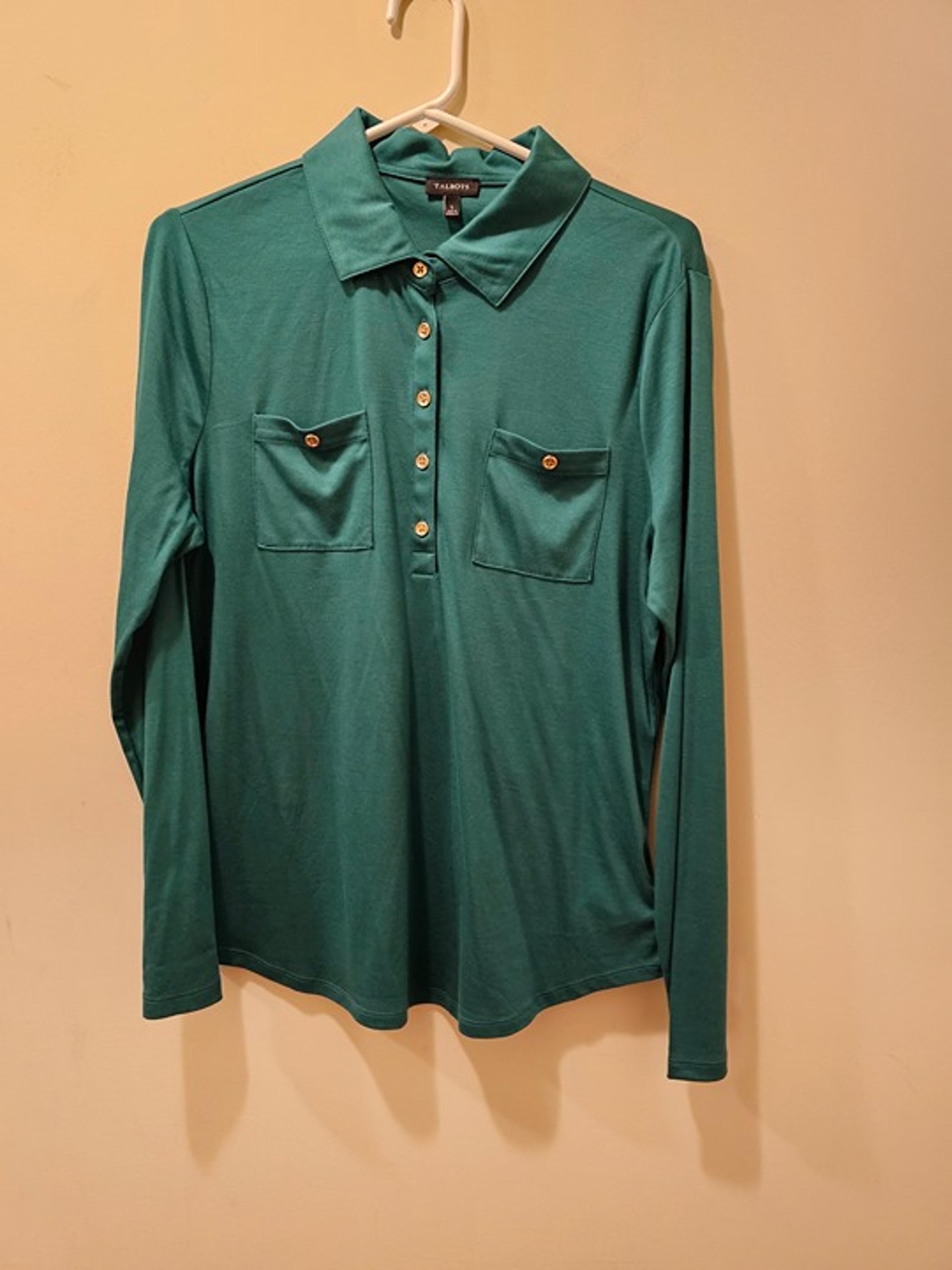 NWOT Women's Talbots Polo Shirt Pockets Green Size L