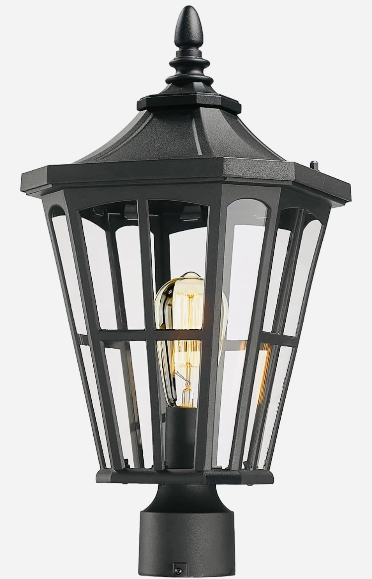 Outdoor Lamp Post Light Fixture - 19 Inch Large Post Lantern Light, Black Finish