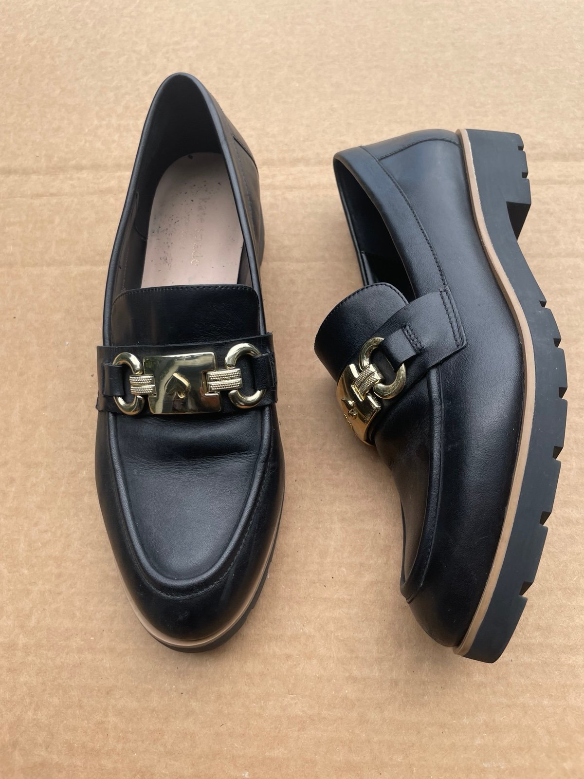 Kate Spade Loafers Gold Sz 8M Women Dusk Black
