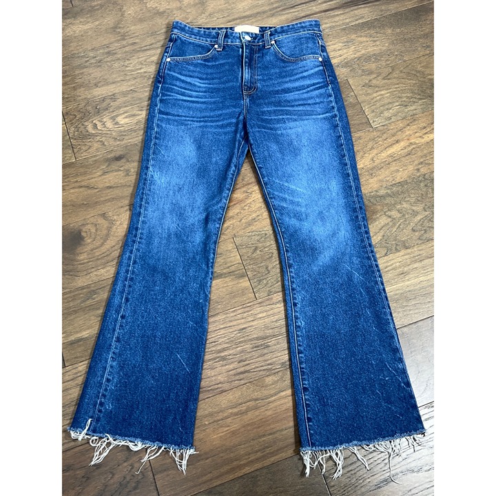 CQY High Rise Boot Cut Raw Hem Medium Wash Jeans Womens Sz 27 NWOT