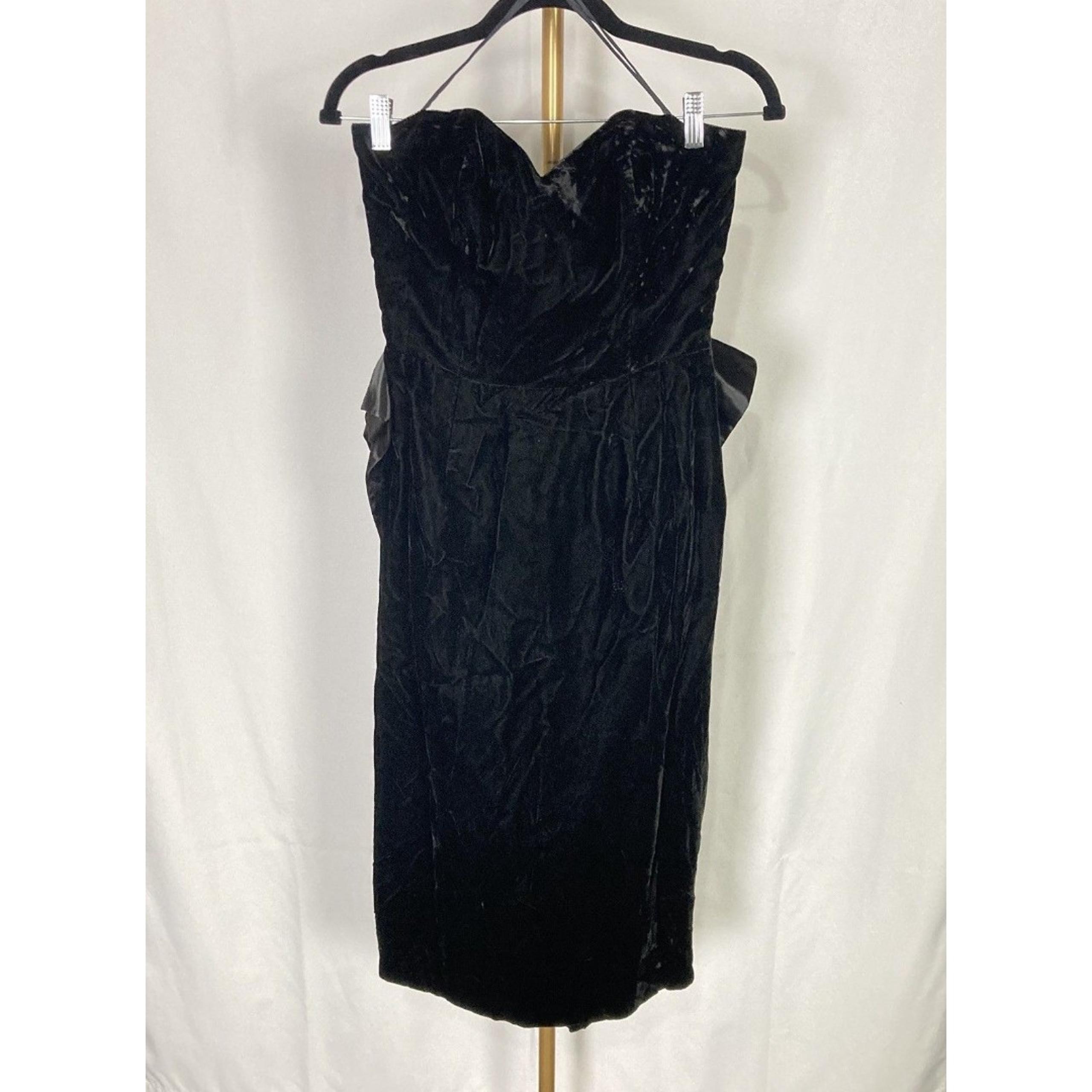 1980s TADASKI *12* Black Velvet Tube Midi Dress Satin Bow Saks Fifth Avenue Vtg