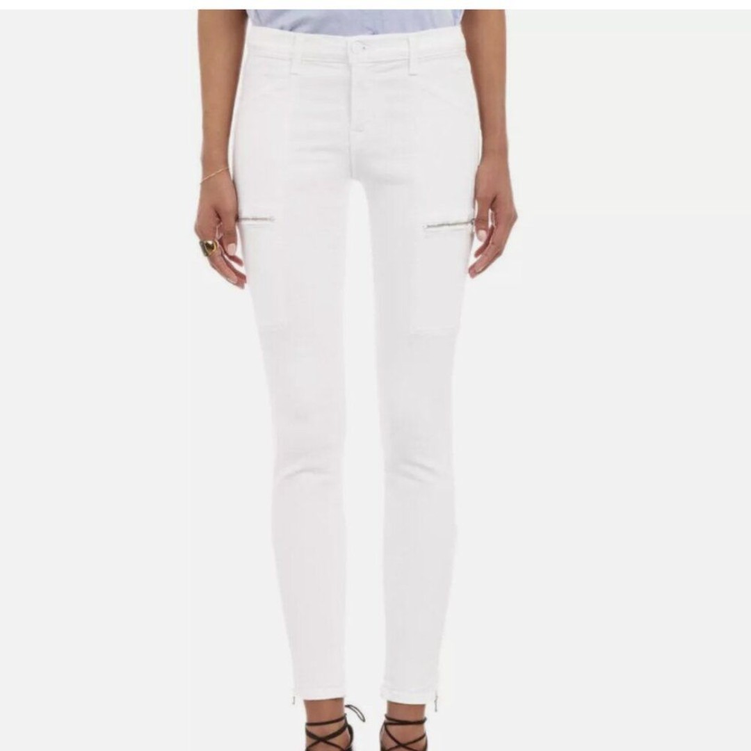 J Brand for Neiman Marcus Jeans Women 26 White Kassidy Distress Moto Cargo Denim