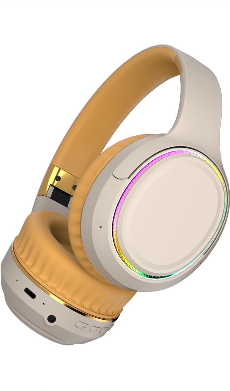 Bluetooth Headphones with RGB Lights, Foldable Wireless Over-Ear Headphones