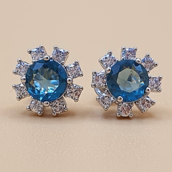 Noble Party Gifts Royal Blue Sun Flower Earrings for Women, INDN8595