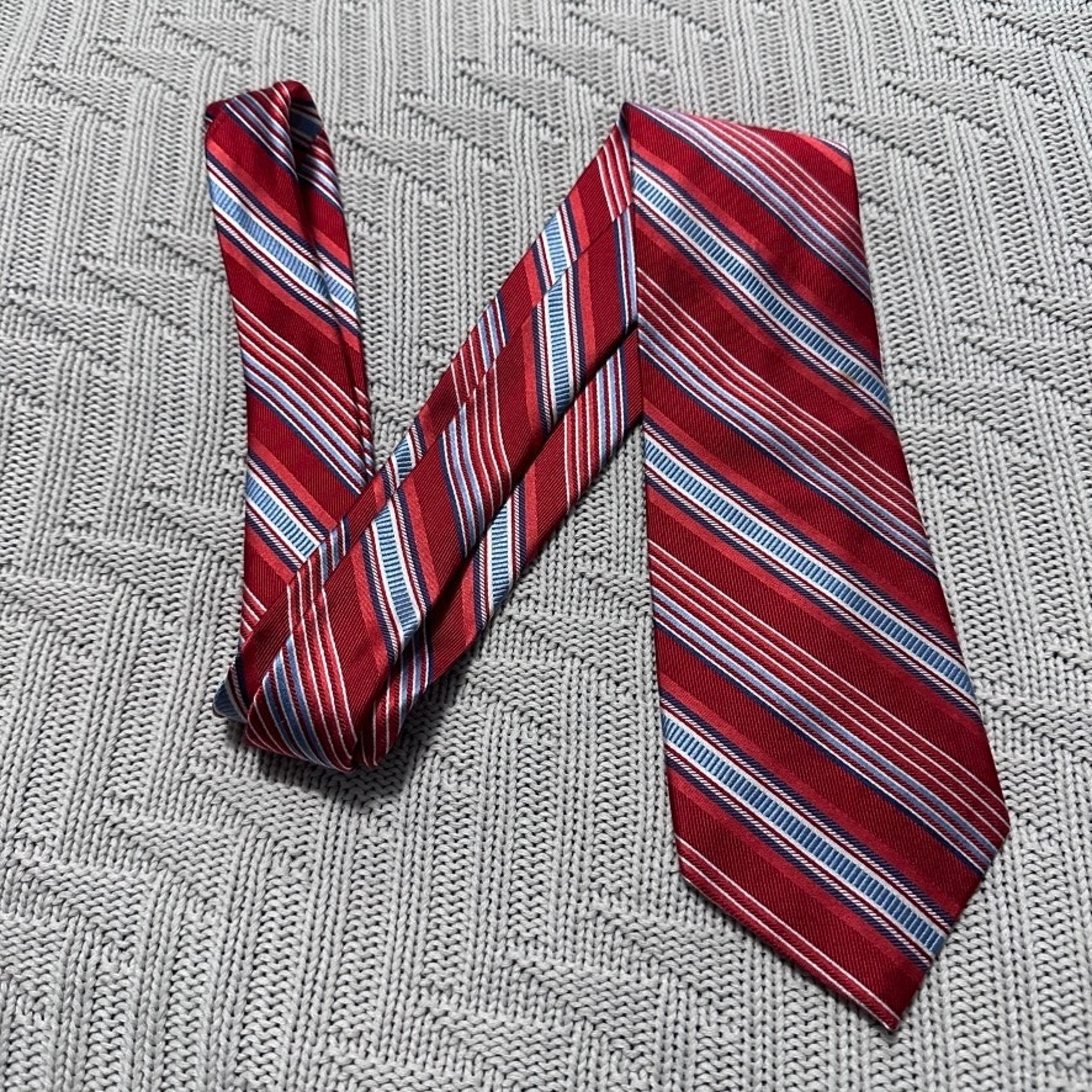 Barneys New York bright cherry red striped silk tie