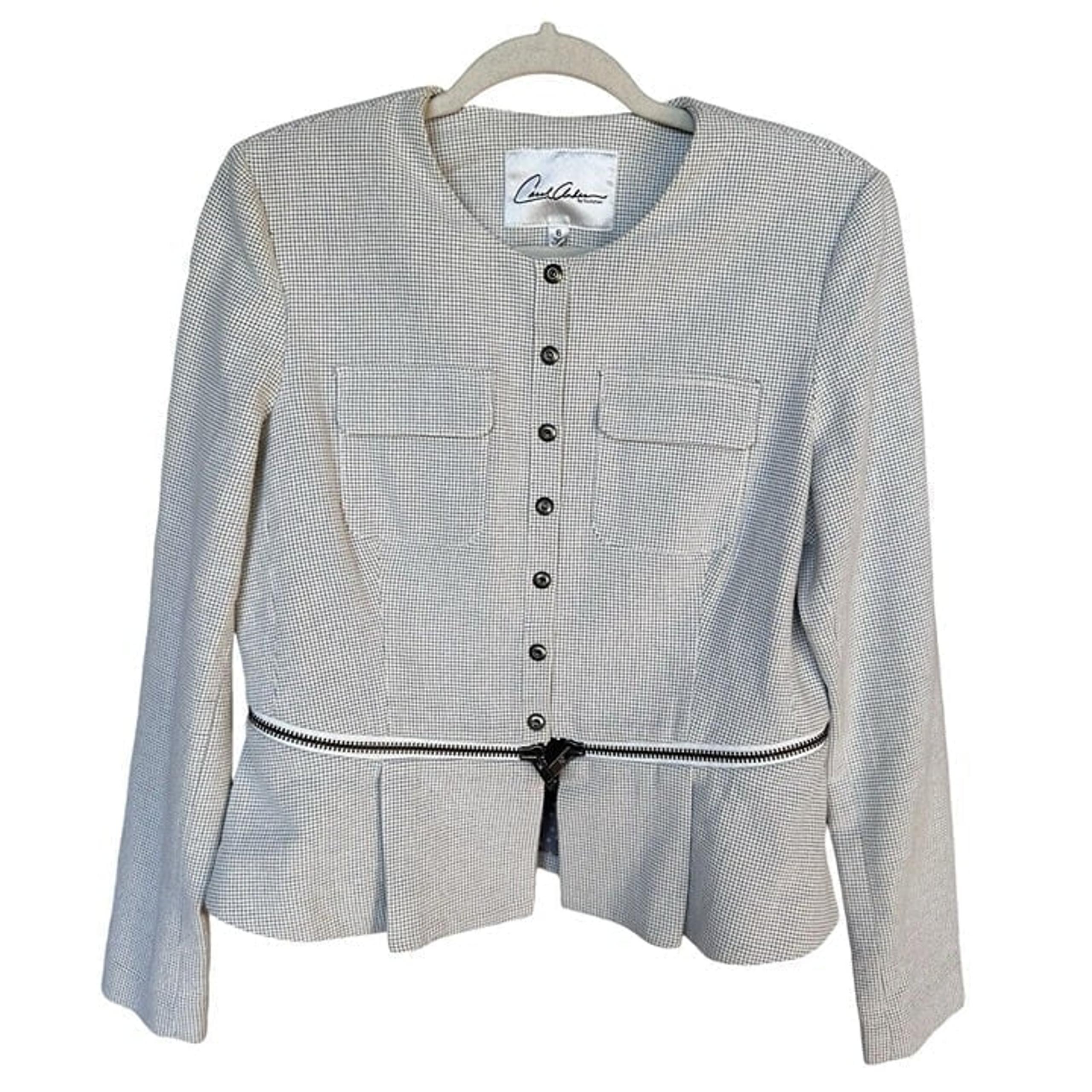 Carol Anderson By Invitation Blazer Collarless Snap Front Checkered Women Size 6