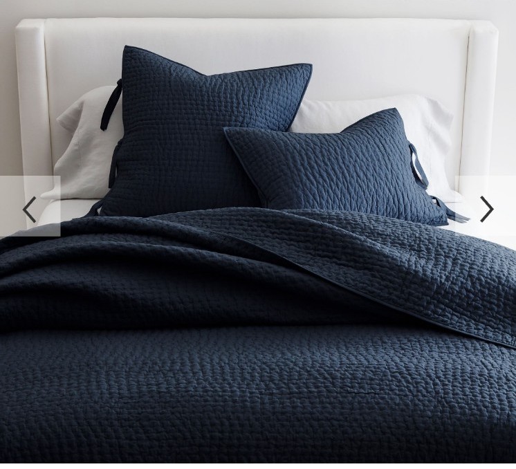 NWT Pottery Barn Twin Size PickStitch Handcrafted Cotton Linen Quilt, Midnight
