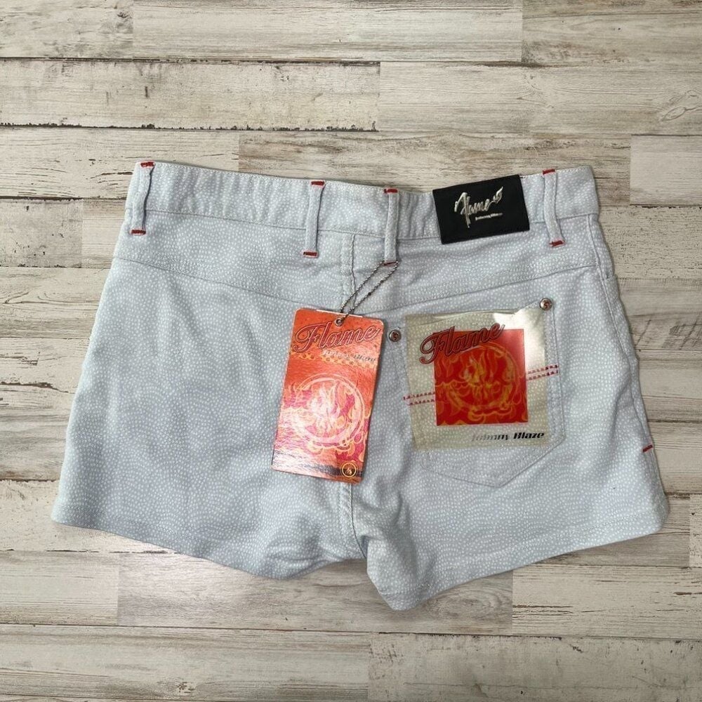 Y2k Johnny Blaze Flame Deadstock Glitter Denim Shorts Womens Size 9/10