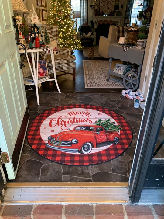4Ft Round Christmas Area Rug Non Slip Farmhouse Round Rug