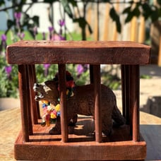 Handmade It’s a Bear in a Cage Midsommar A24 Schleich Brown Bear Solid Oak Wood