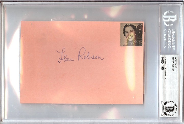 Flora Robson Autographed Index Card English Actress Beckett BAS Encased