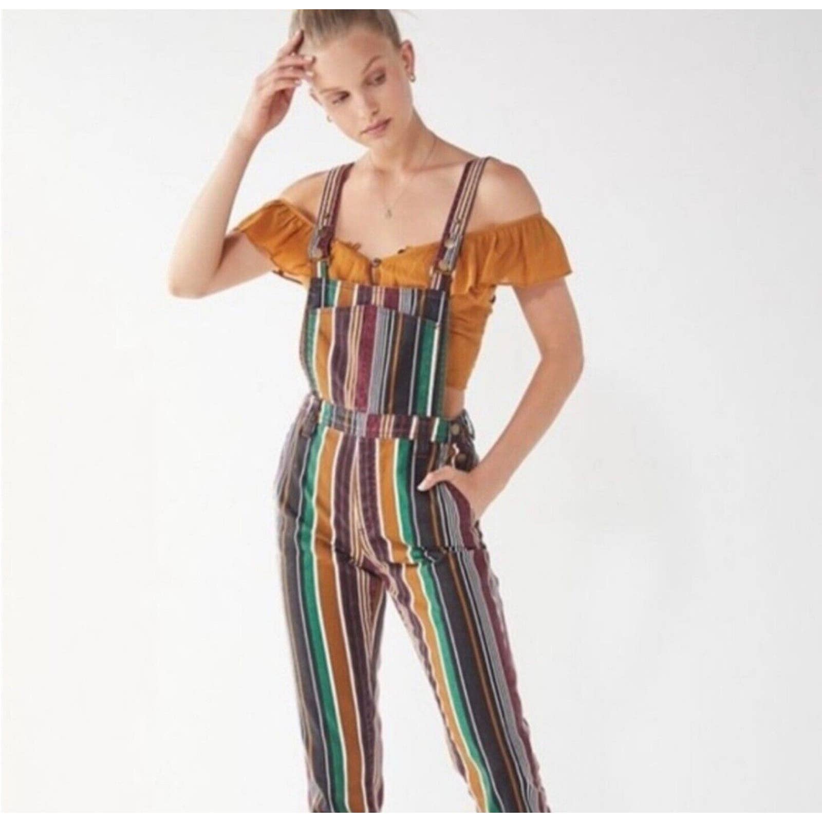 BDG Urban Outfitters Pastel Retro Striped Button Up Overall XS