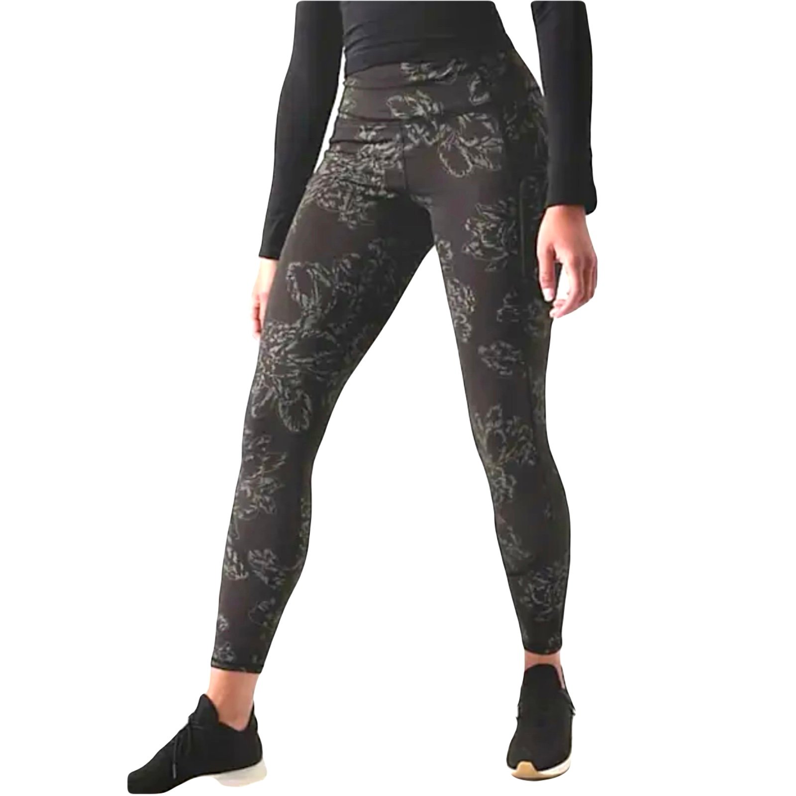 Athleta Women's Rainier Reflective Tights Aluna Bloom Black