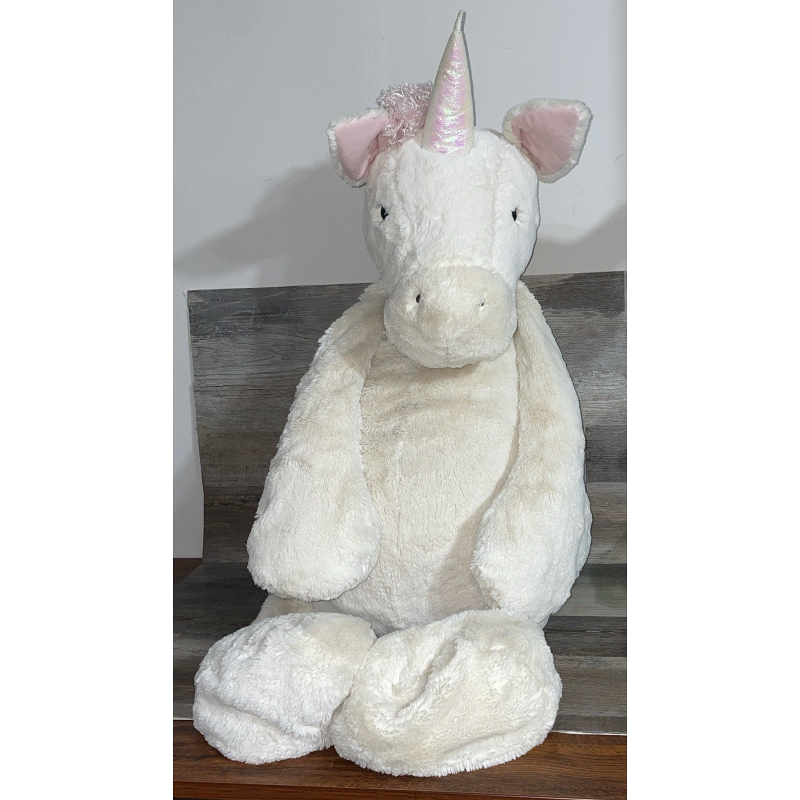 Jellycat London Bashful Unicorn Jumbo 48 Stuffed Really Big White & Pink Plush