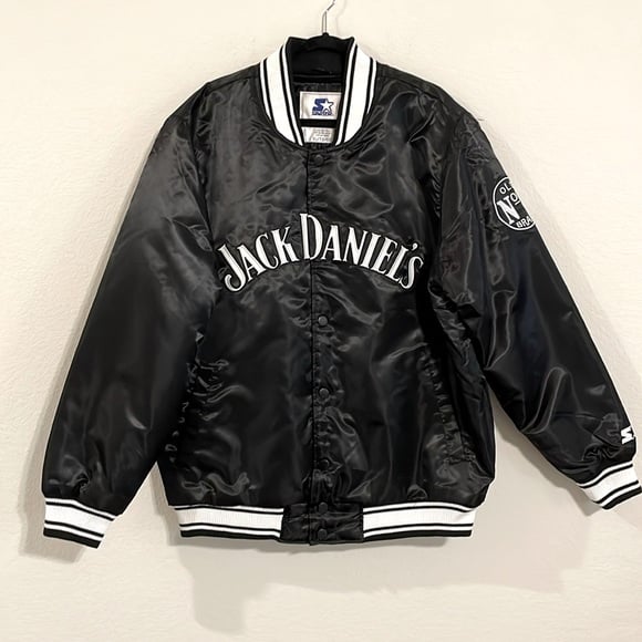 Starter Men’s Jack Daniel’s Bomber Jacket XL Black & White Streetwear Active