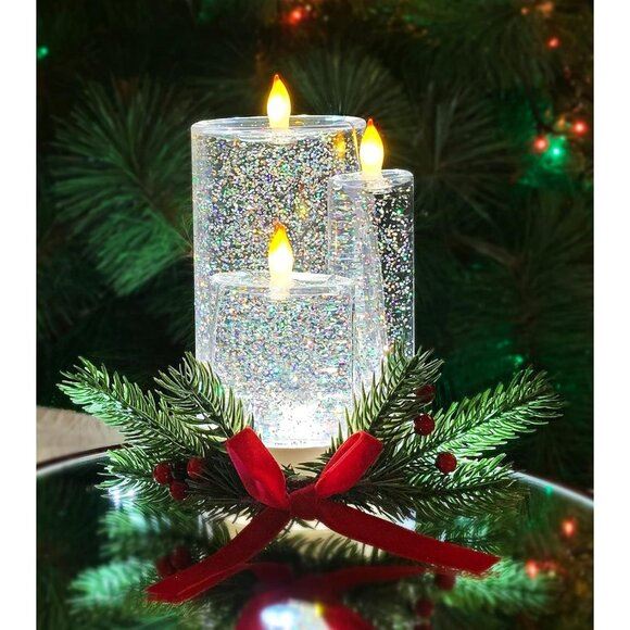 New Christmas Tabletop Decor, LED Lighted Snow Globe Water Spinning Candle