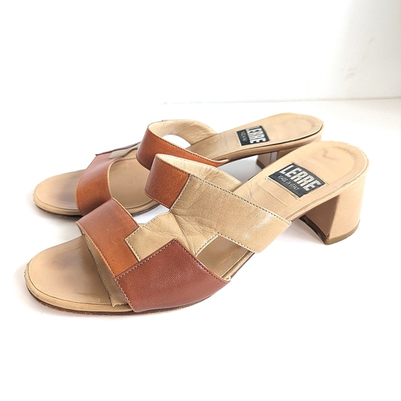 Lerre Leather Block Design Slides Mules 2 Block Heel 395