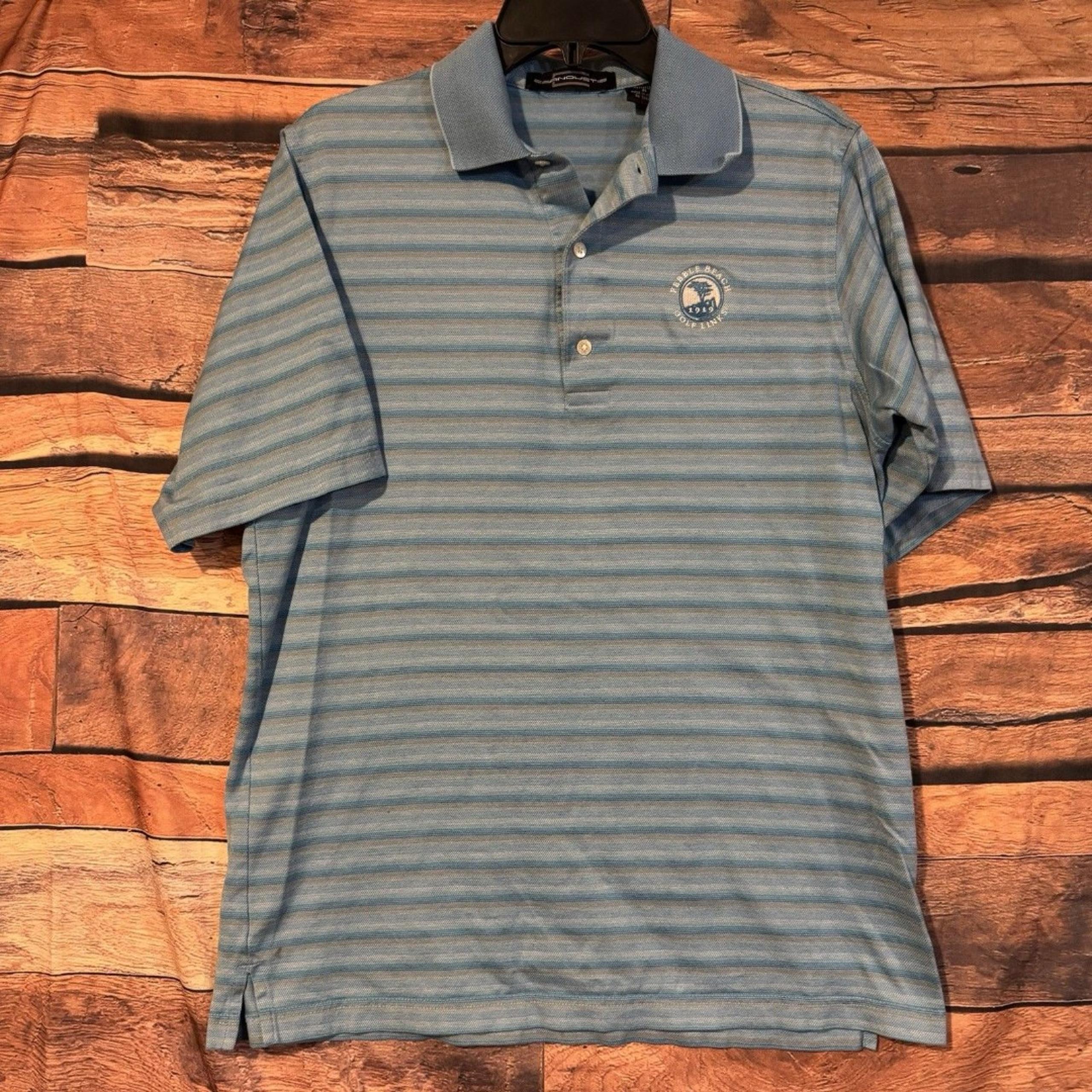 Carnoustie Pebble Beach Polo Shirt Medium Blue Stripe Short Sleeve Golf Links