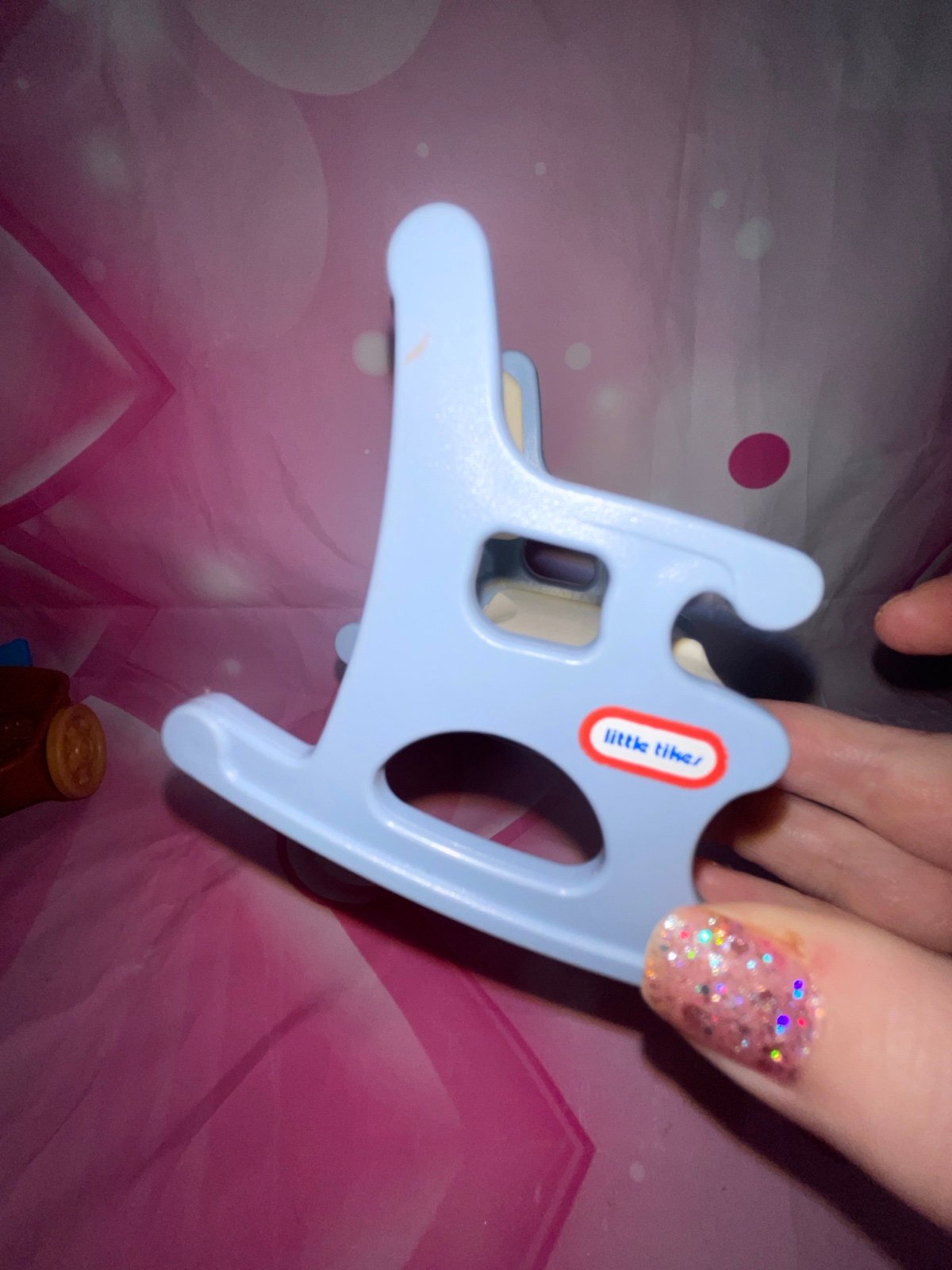 LITTLE TIKES VINTAGE DOLLHOUSE SIZE KIDS PLAYROOM BLUE ROCKING CHAIR