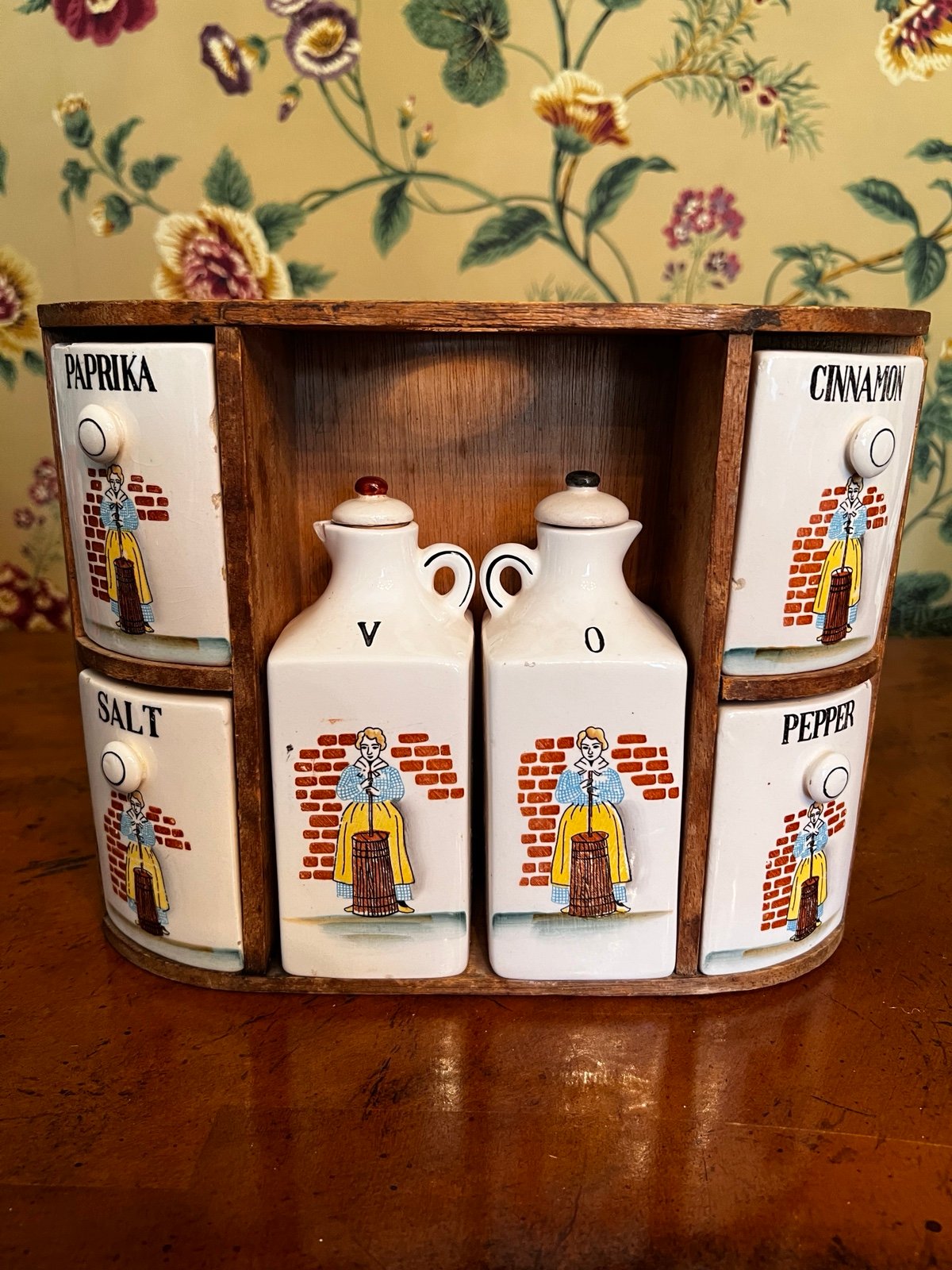 Vintage Ceramic Milkmaid Vinegar & Oil Spice Shaker Set Japan