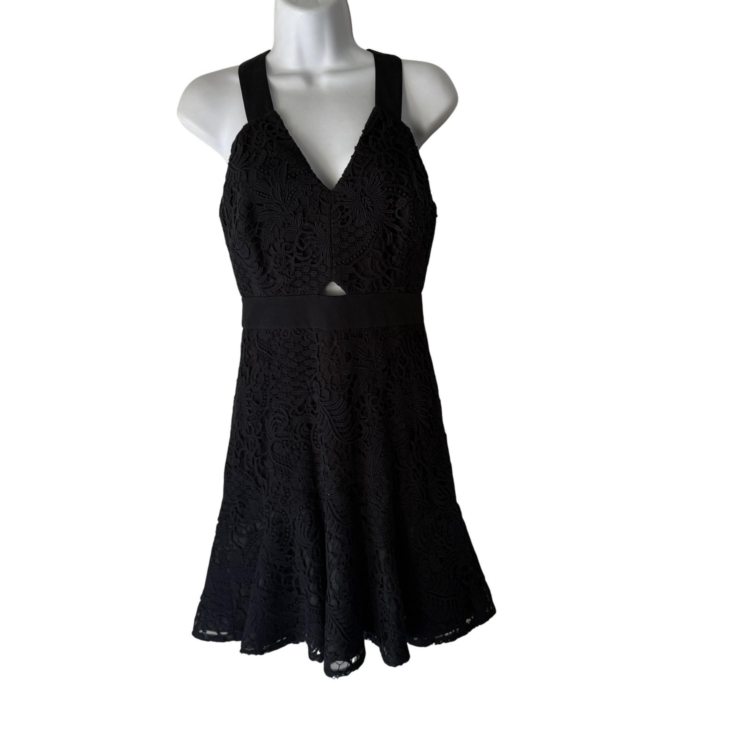 Rebecca Taylor Dress Womens 0 Black Guipure Lace Sleeveless Fit Flare Party