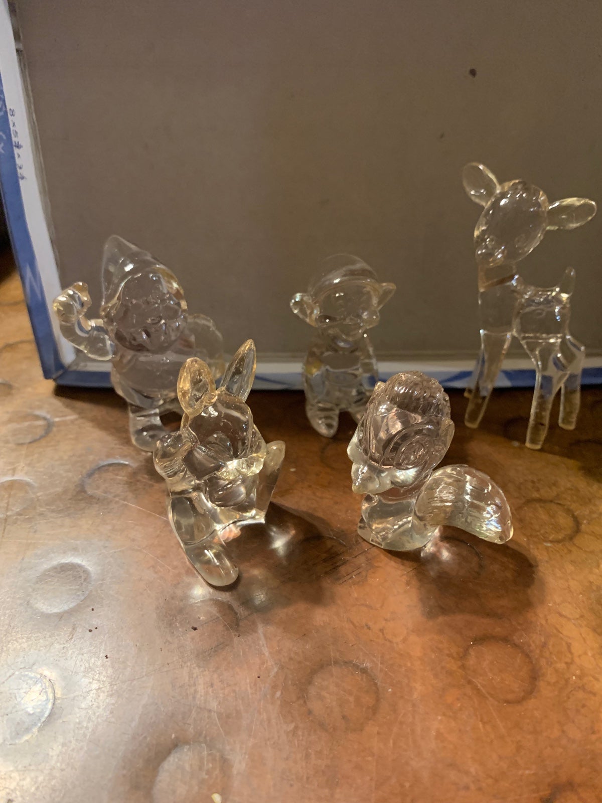 Vintage 1960s Iridescent Clear Lucite Figures Bambi Flower Seven Dwarfs Thumper