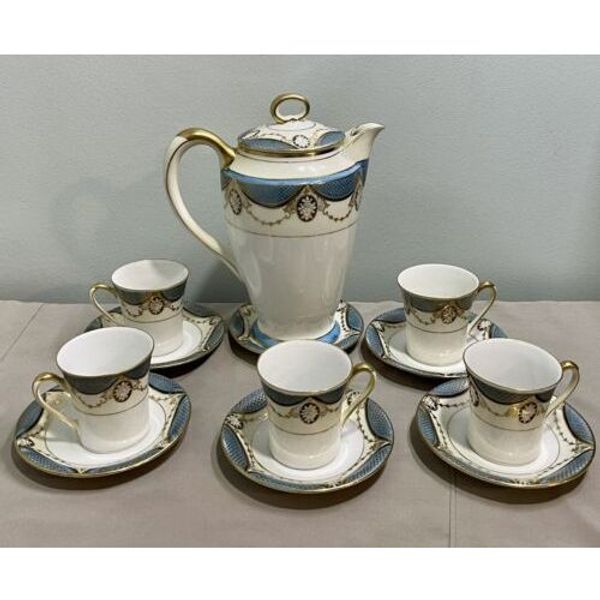 Extremely RARE Noritake Coffee Pot 5 Cups Saucers Set N3781 3781 Gold Lattice