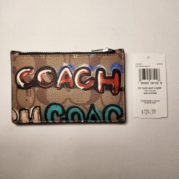 NWT CM158 Coach X Mint + Serf Zip Card Case Graffiti Signature Canvas