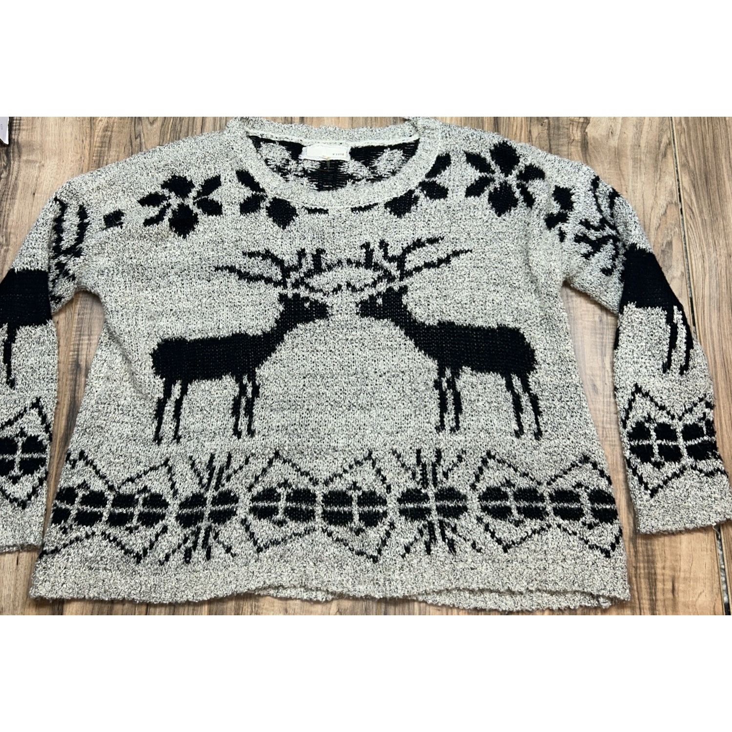 Anthropology A'reve Oversized Reindeer And Geometric Pattern Long Sleeve, M/L