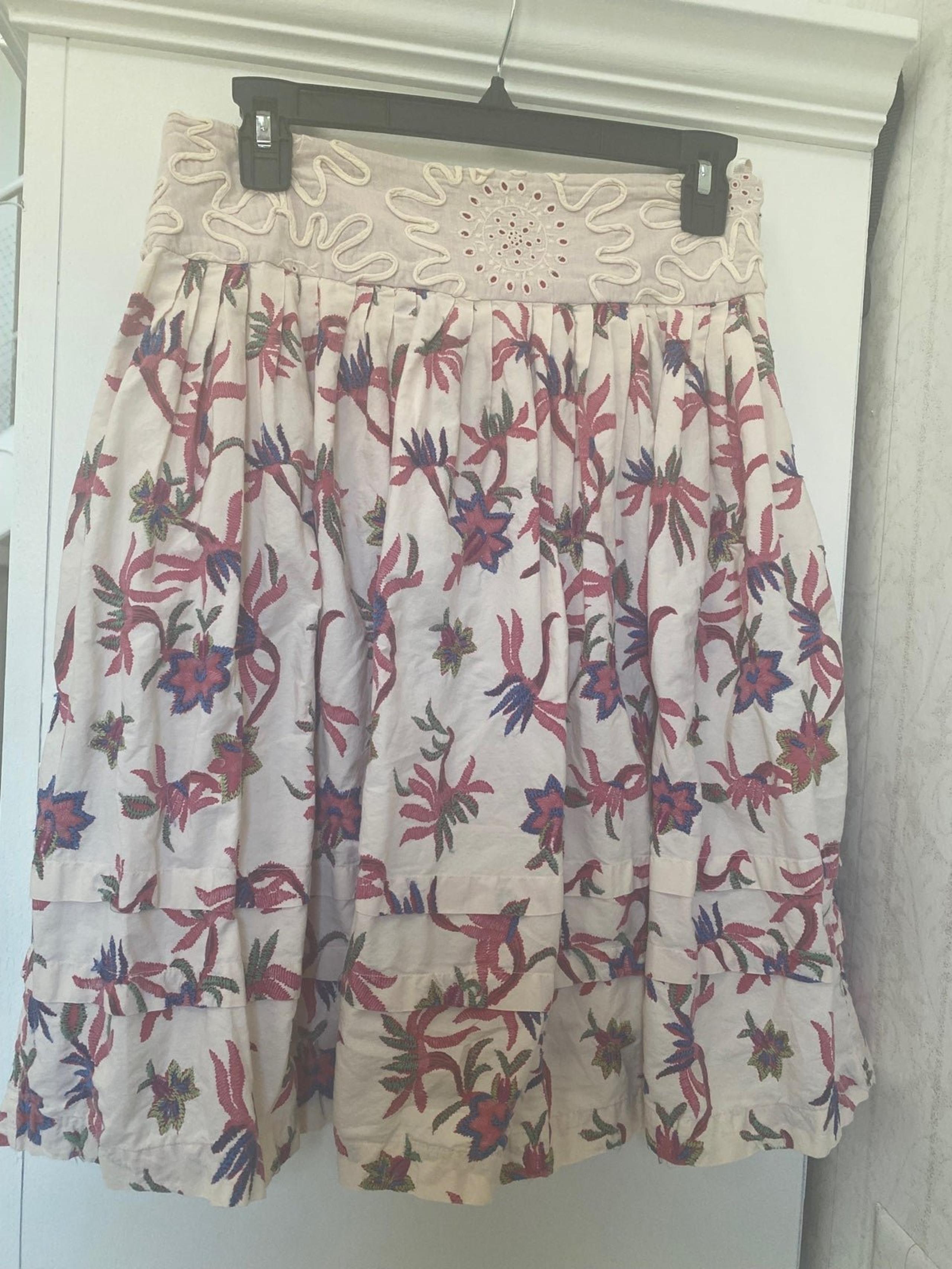 Viola Anthropologie skirt full cream floral embroidered 2 small extra s xs