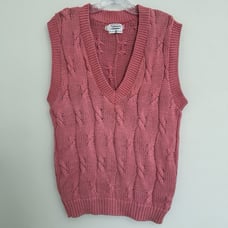 Vintage Talbots Pink Cable Knit Sweater Vest Size L Cotton Preppy Made in USA