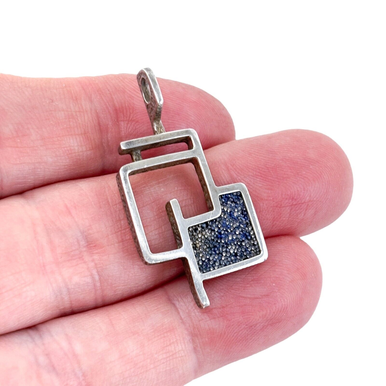 Vintage DB Michel de Bellefeuille Sterling Silver 925 Blue Geometric Pendant