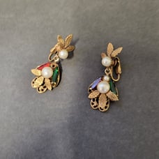Antique filigree pearl and rhinestone earrings