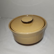 Vintage Ginger Stoneware Lidded Crock 4 H x 8 L x 7 W
