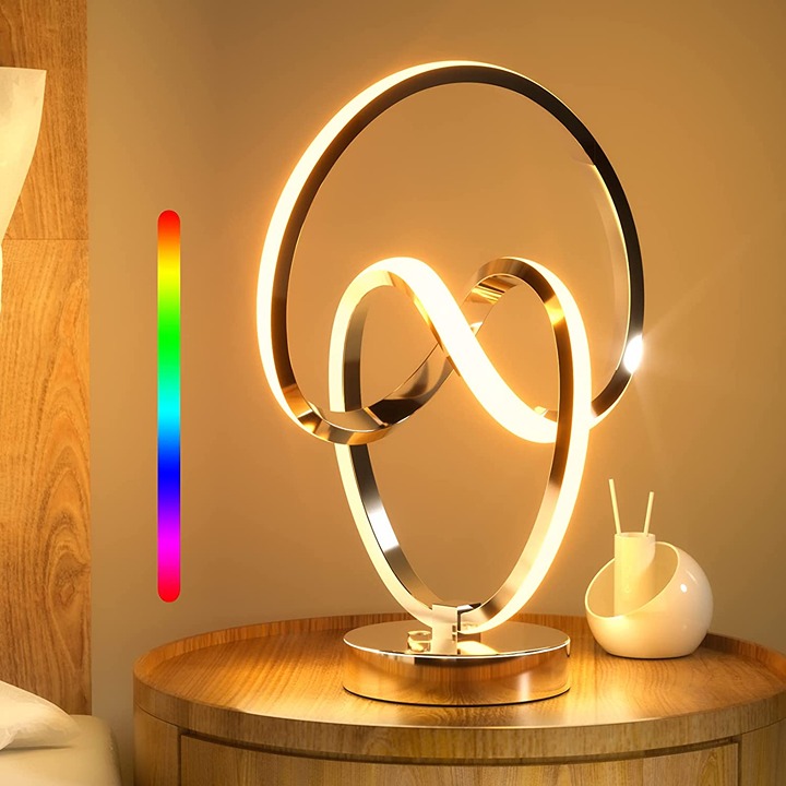 Modern Spiral RGB Table Lamp, Touch Dimmable LED Bedside Lamp