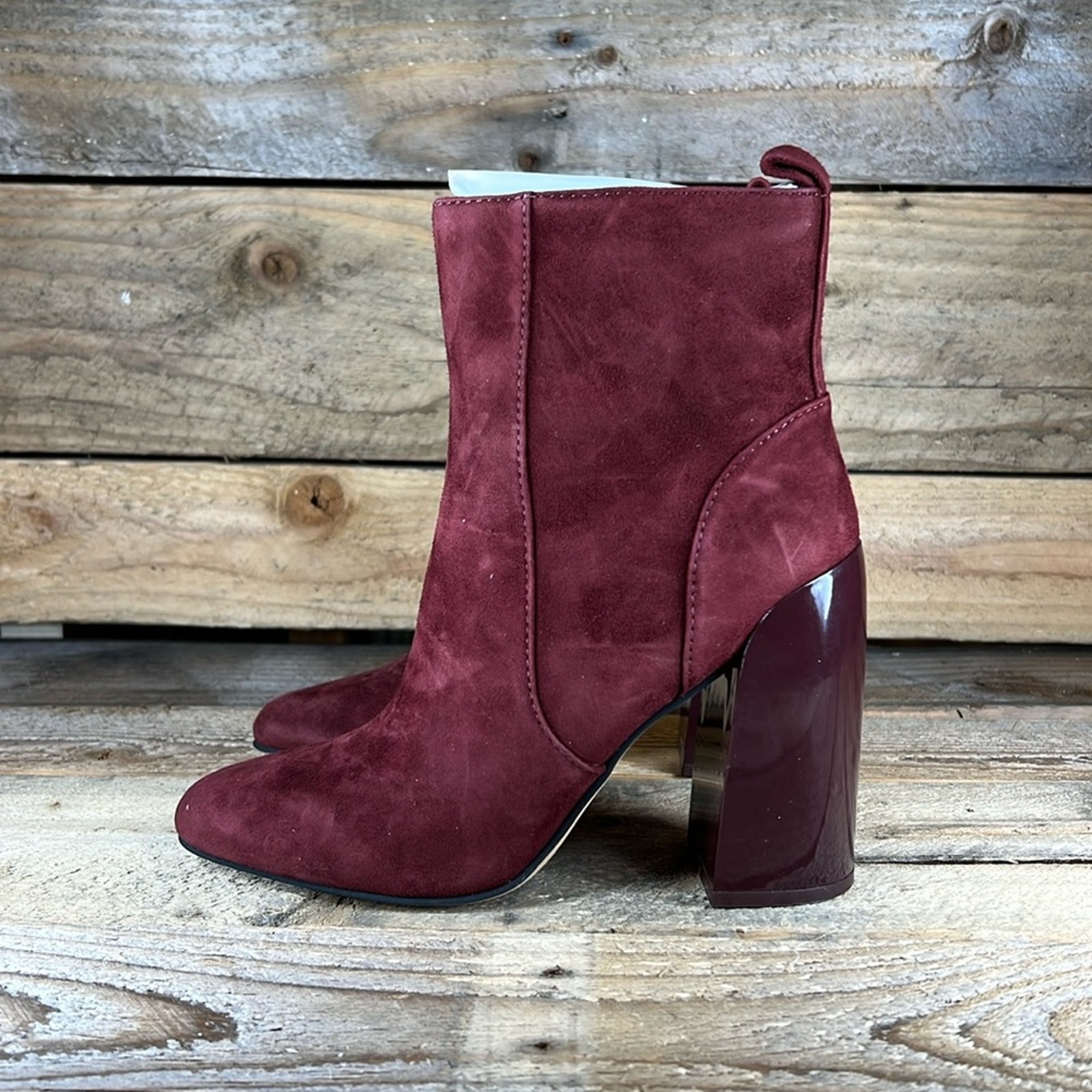 Vince Camuto Enverna Heeled Bootie - Burgundy Suede - 6 - New without box