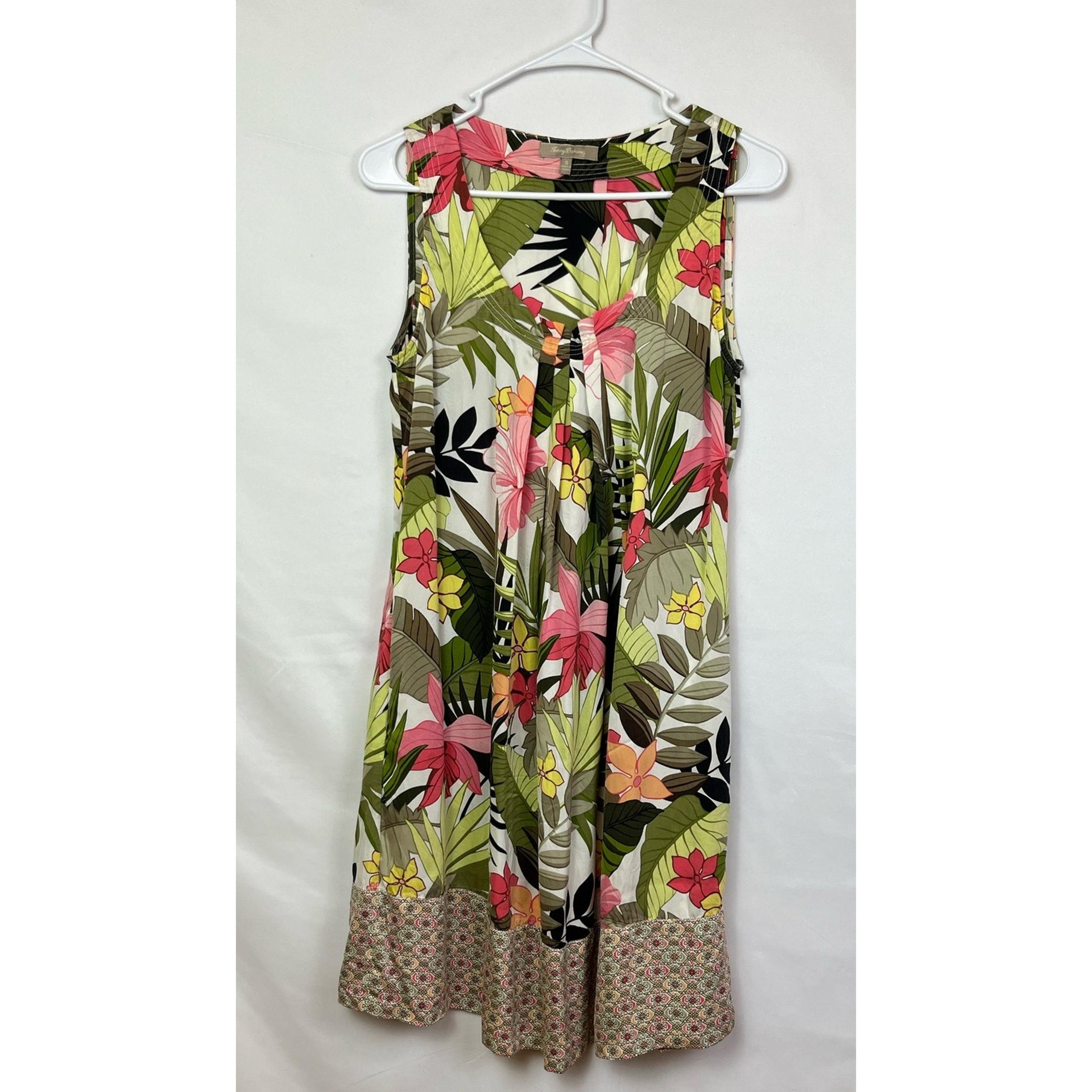 Tommy Bahama Women's Size Small Green/Pink/White 100% Silk Sleeveless Sundress