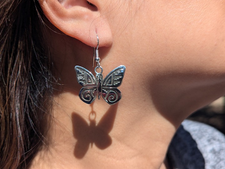 Navajo Butterfly Dangle Earrings Genuine Native American Jewelry Silver ***