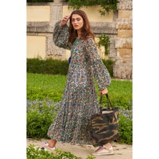 Oliphant Balloon sleeve midi dress Napa Olive size L large