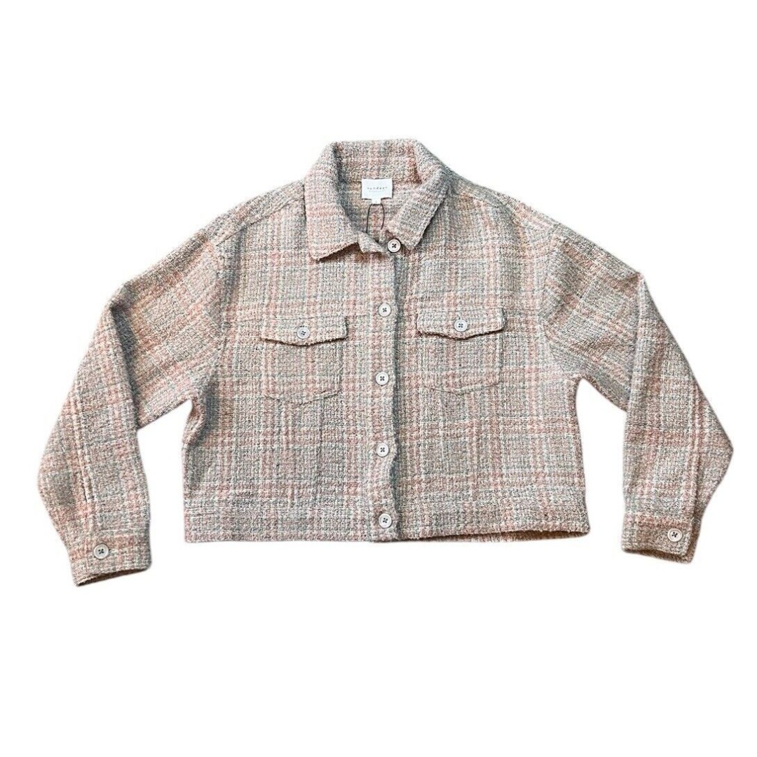 Sundays By Wearesundays Bowen Tweed Jacket Womens Sz S Pink Gray Anthropologie