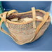 Free Ship Jute Bag Woven Sisal Orange Vintage '70s Leather Straps Tote Purse