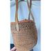 Free Ship Jute Bag Woven Sisal Orange Vintage '70s Leather Straps Tote Purse