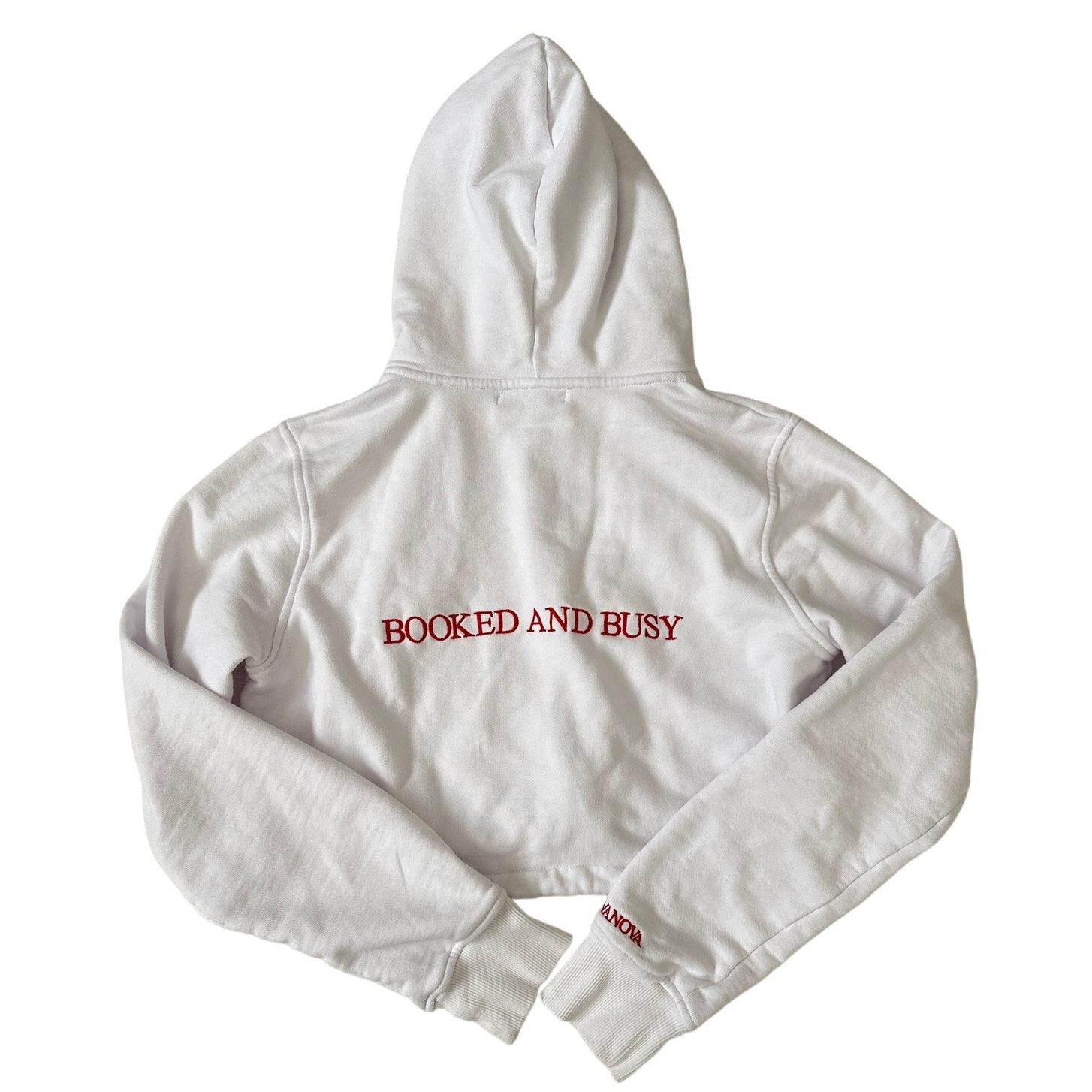 Gergana Ivanova - Booked & Busy Cropped Hoodie in White & Red