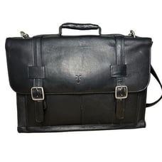 VTG Frye Briefcase Black Leather Soft Side Flap Top Buckle Strap Shoulder Bag
