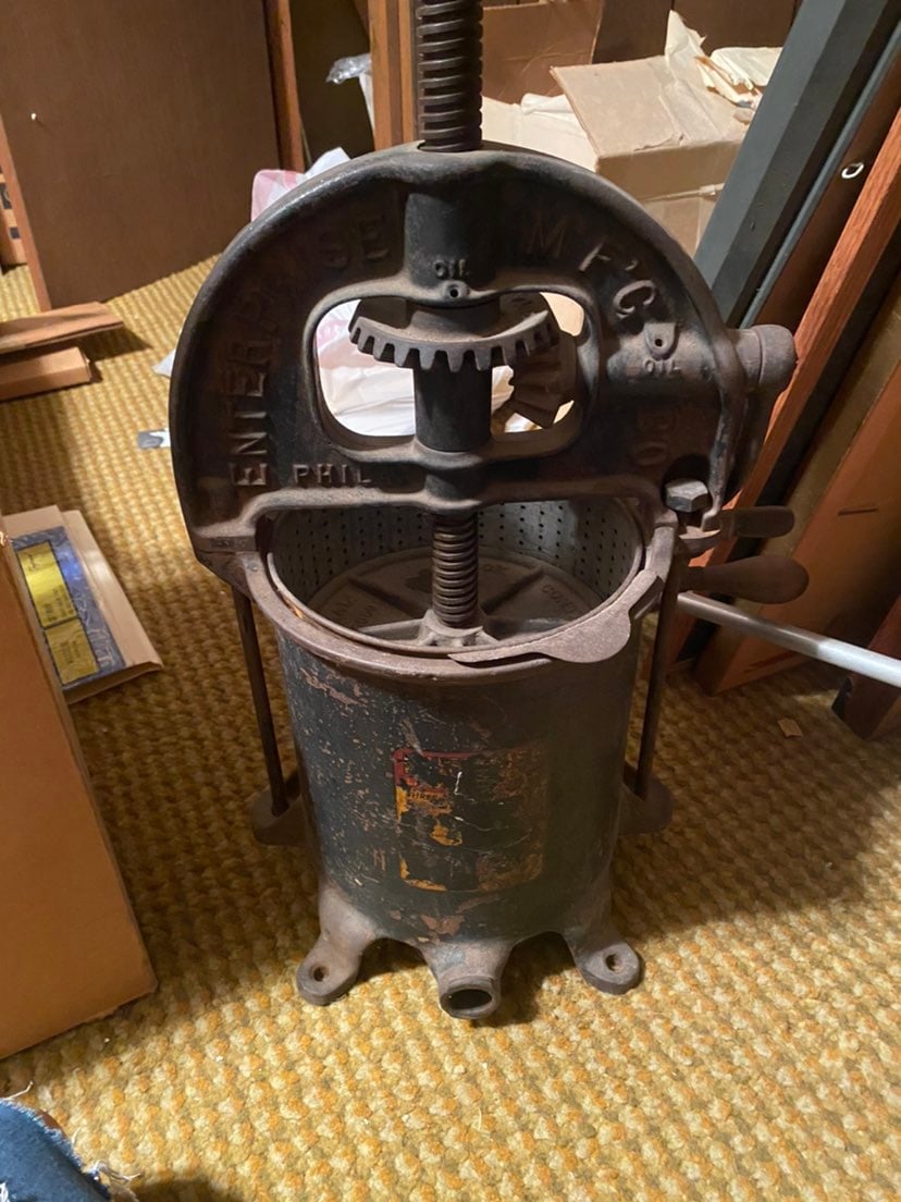 Antique cast iron enterprises mfg. sausage stuffer lard press or fruit press