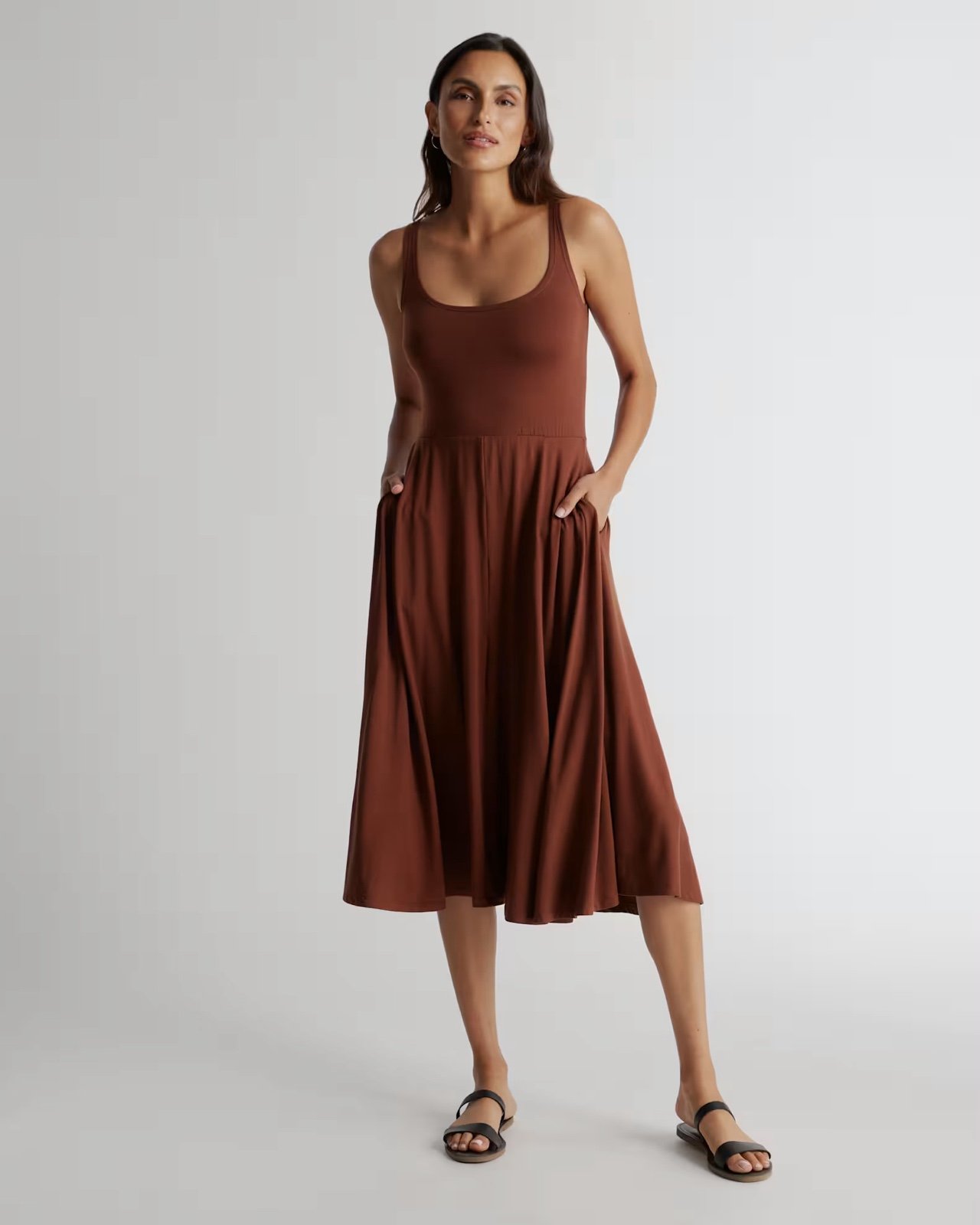 NWT Quince Tencel Jersey Fit & Flare Dress - M, brown