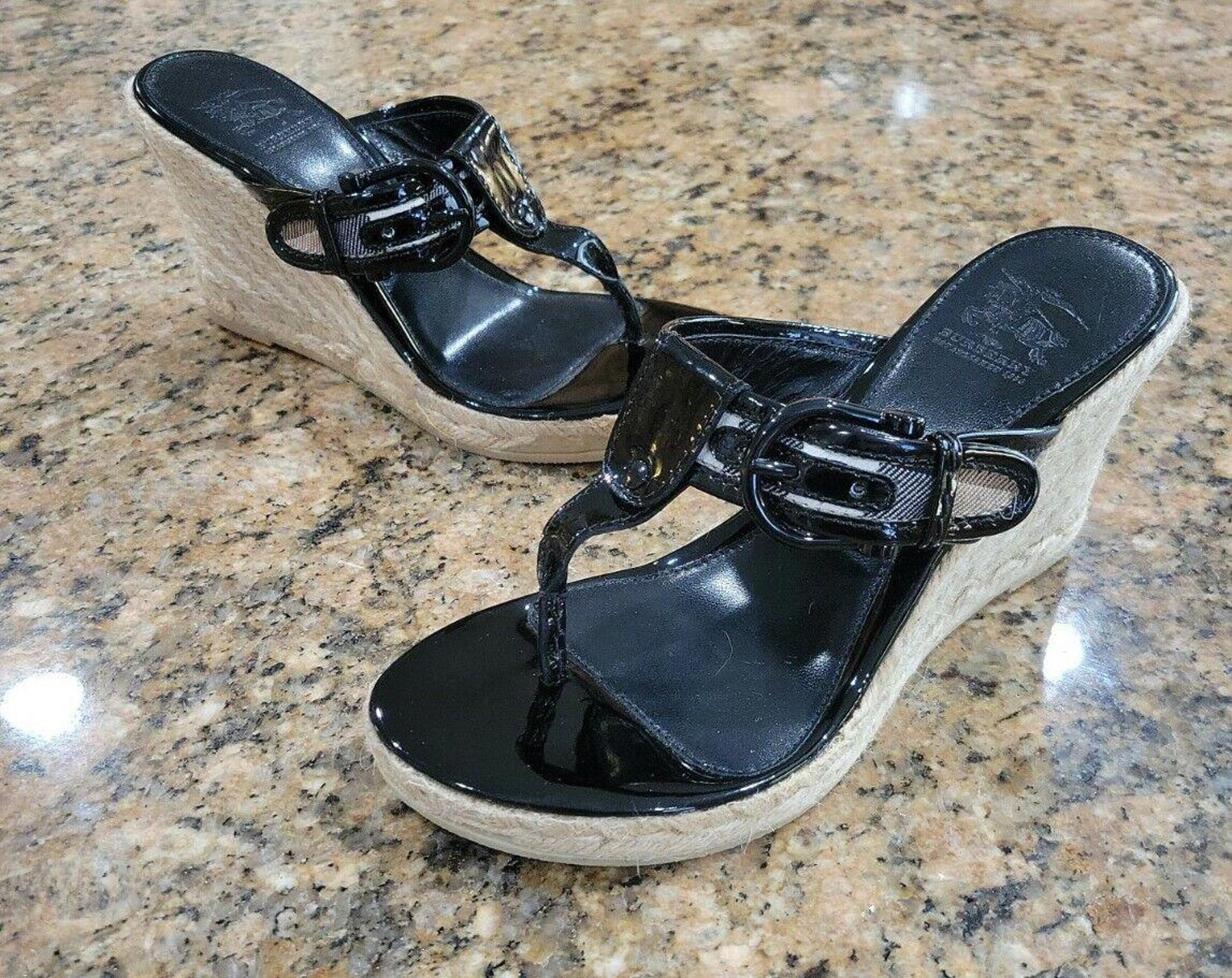 Burberry Itcon30lun Black Nova Check Wedge Sandals Espadrille Womens Shoes 37 7